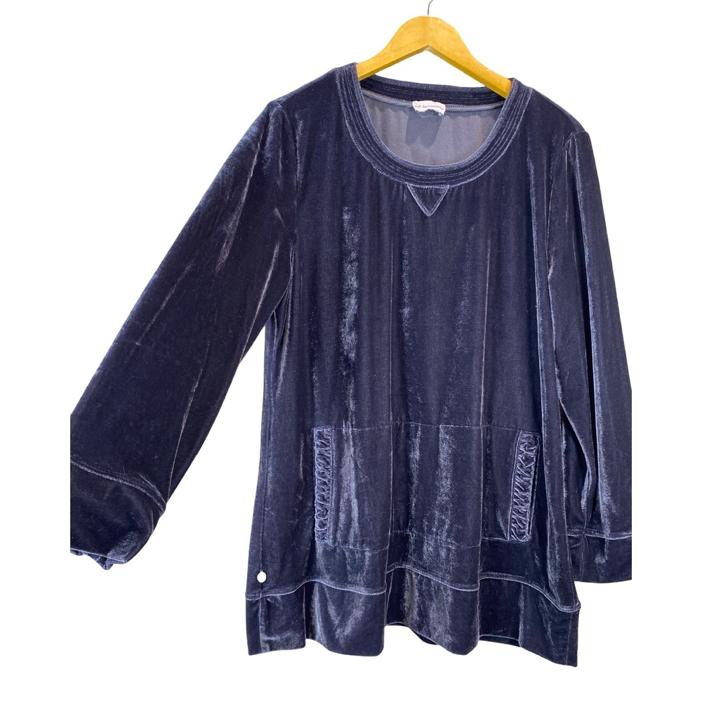 Soft Surroundings Navy Blue Velvet Tunic Top L/S Pocket Womens 1X Goth Shiny